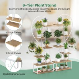 Gymax 2 Pack 6-Tier Metal Plant Stand Heart-Shape Ladder Plant Shelves in Light Khaki - thumbnail 6
