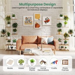 Gymax 2 Pack 6-Tier Metal Plant Stand Heart-Shape Ladder Plant Shelves in Light Khaki - thumbnail 9