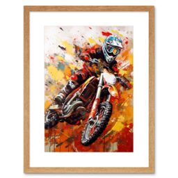 "Artery8 Wall Art Print Motocross Race Motorcycle Sport Oil Painting Artwork Framed 9X7 Inch in Beige - Size: W7"" x H9""" - thumbnail 1