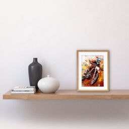"Artery8 Wall Art Print Motocross Race Motorcycle Sport Oil Painting Artwork Framed 9X7 Inch in Beige - Size: W7"" x H9""" - thumbnail 2