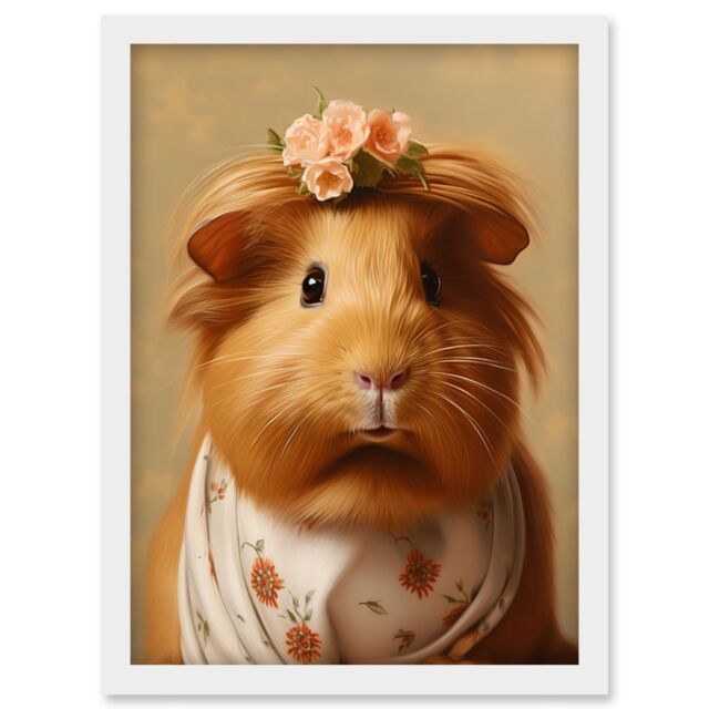 Artery8 Wall Art Print Cute Dressed Up Guinea Pig Girls Bedroom Artwork Framed A4 in White - image 1