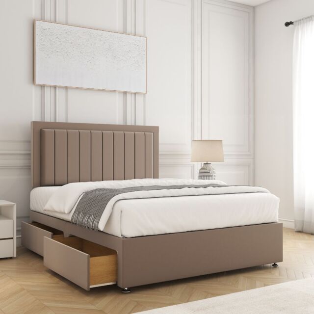 "BSSPOKE Zarah Divan Bed Plush Velvet 24"" Headboard 2 Drawers Footend Mattress in Bronze - Size: King" - image 1