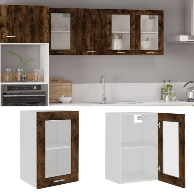 Berkfield Home Hanging Glass Cabinet Smoked Oak 40x31x60 cm Engineered Wood in Brown - Size: 40 x 31 x 60 cm - image 1