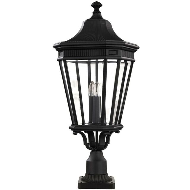 Loops Outdoor IP44 3 Bulb Wall Ground Pedestal Light Black LED E14 60W d00674
