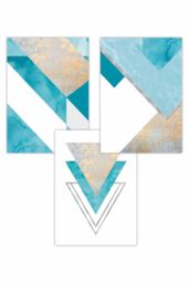ARTZE Set of 3 Aqua Blue Abstract Mid Century Geometric Art Posters - Size: W50 cm x H70 cm - thumbnail 1