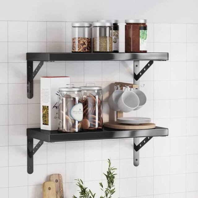 Berkfield Home Wall Shelves 2 pcs 50x23.5x3 cm Black Stainless Steel - image 1