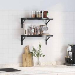 Berkfield Home Wall Shelves 2 pcs 50x23.5x3 cm Black Stainless Steel - thumbnail 3