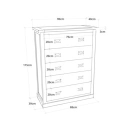 Cabinet Bits Tropea 5 Drawer Chest of Drawers Bras Drop Handle in Off-White - thumbnail 2