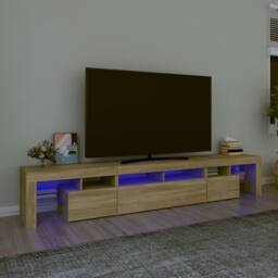 Berkfield Home TV Cabinet with LED Lights Sonoma Oak 230x36.5x40 cm in Light Oak - thumbnail 2