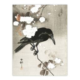 Artery8 Ohara Koson Framed Wall Art Print Crow With Cherry Blossom Flowers in Grey - Size: A4 - thumbnail 3