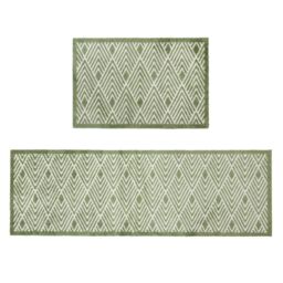 JVL Mega Doormat & Runner - Geo in Green - Size: 150 cm x 100 cm