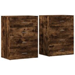 Berkfield Home Sideboards 2 pcs Smoked Oak 60x39x80 cm Engineered Wood in Brown - Size: 60 x 39 x 80 cm - thumbnail 1