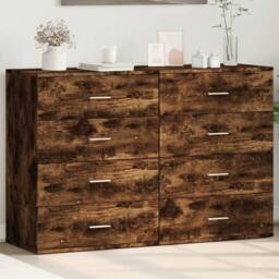 Berkfield Home Sideboards 2 pcs Smoked Oak 60x39x80 cm Engineered Wood in Brown - Size: 60 x 39 x 80 cm - thumbnail 2