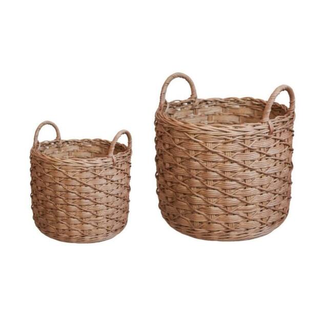 Lemon Pavilion Furniture and Decor Woven Round Rattan Log Basket with Handles (Set of 2) - Brown - image 1
