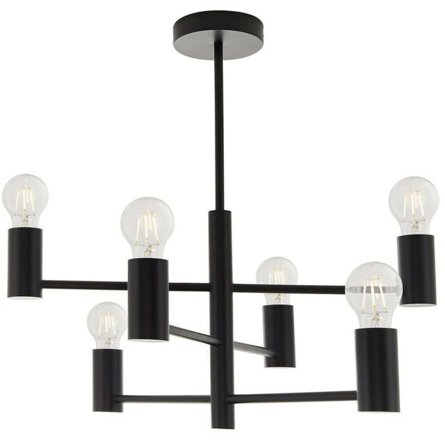 Loops Semi Flush Ceiling Lamp Matt Black 6x Bulb Multi Light Industrial Urban Pendant - image 1