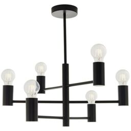 Loops Semi Flush Ceiling Lamp Matt Black 6x Bulb Multi Light Industrial Urban Pendant - thumbnail 3