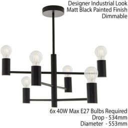Loops Semi Flush Ceiling Lamp Matt Black 6x Bulb Multi Light Industrial Urban Pendant - thumbnail 2