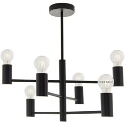 Loops Semi Flush Ceiling Lamp Matt Black 6x Bulb Multi Light Industrial Urban Pendant - thumbnail 1