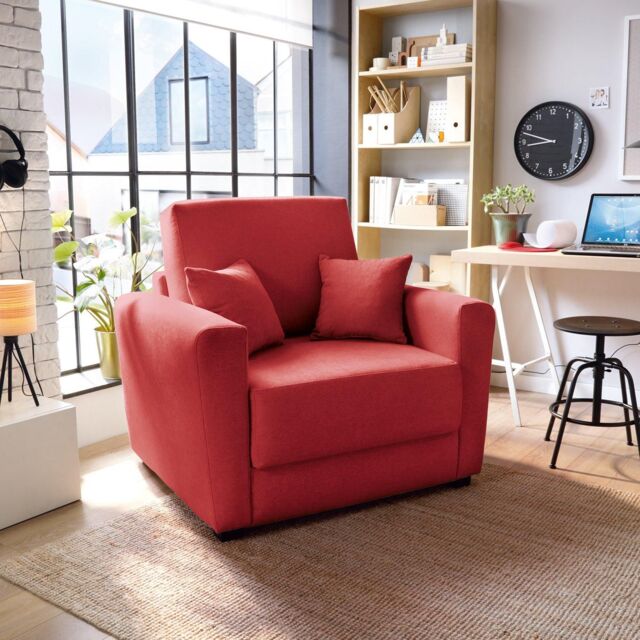 Abakus Direct Olly Linen Single Sofa Bed in Red - image 1