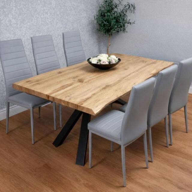 KOSY KOALA Modern Dining Table with 6 grey faux leather padded Chairs in Brown - image 1