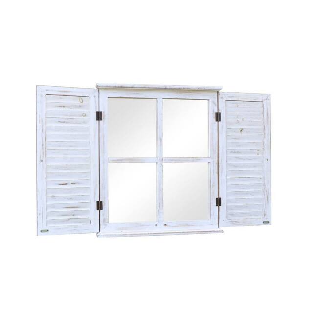 Melody Maison Distressed Ivory Shutter Style Garden Wall Mounted Mirror 60cm X 70cm - Size: 60 cm X 70 cm - image 1