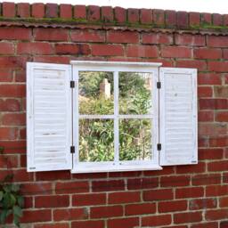 Melody Maison Distressed Ivory Shutter Style Garden Wall Mounted Mirror 60cm X 70cm - Size: 60 cm X 70 cm - thumbnail 5