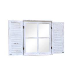 Melody Maison Distressed Ivory Shutter Style Garden Wall Mounted Mirror 60cm X 70cm - Size: 60 cm X 70 cm - thumbnail 1