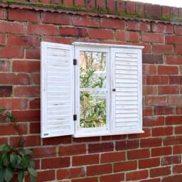 Melody Maison Distressed Ivory Shutter Style Garden Wall Mounted Mirror 60cm X 70cm - Size: 60 cm X 70 cm - thumbnail 6
