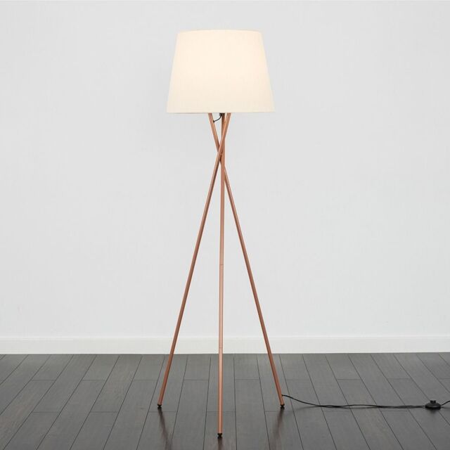ValueLights Camden Copper Metal Tripod Floor Lamp with Beige Tapered Lamp Shade