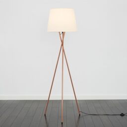 ValueLights Camden Copper Metal Tripod Floor Lamp with Beige Tapered Lamp Shade - thumbnail 3