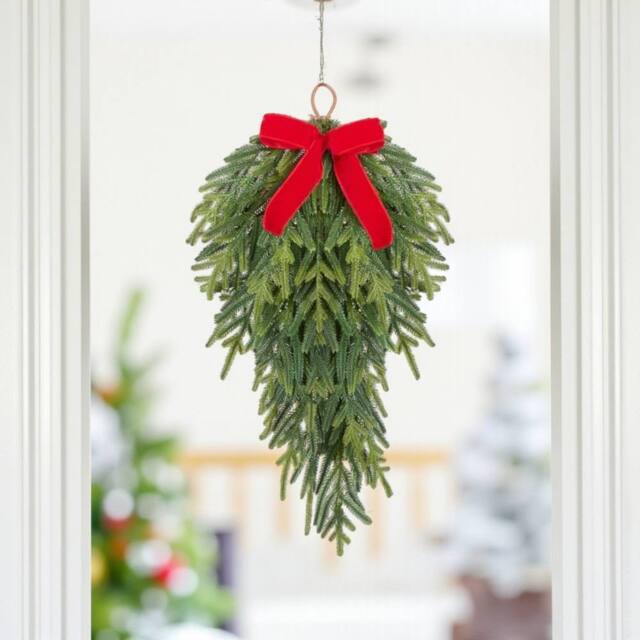 Garden Greatness Hanging Pine Bow Teardrop Swag Decoration in Green - Size: 1 Pack - image 1