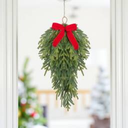 Garden Greatness Hanging Pine Bow Teardrop Swag Decoration in Green - Size: 1 Pack - thumbnail 1