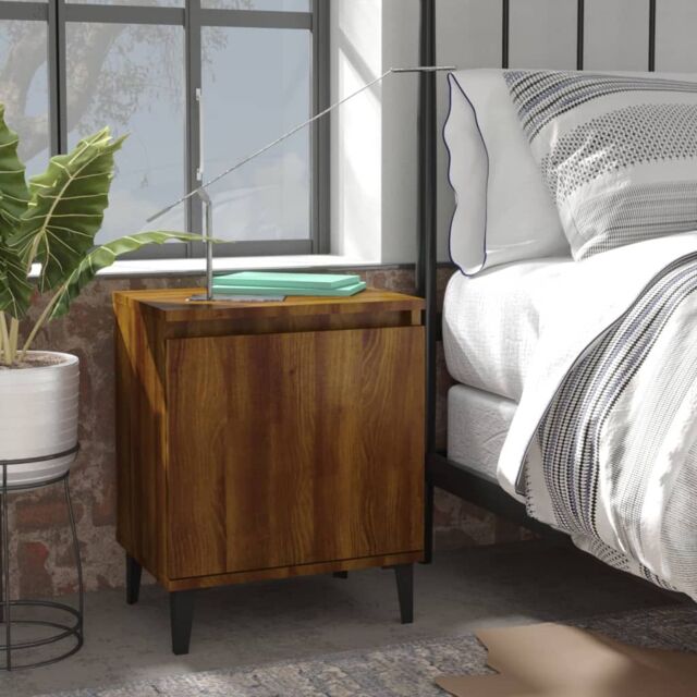 Berkfield Home Bed Cabinet with Metal Legs Brown Oak 40x30x50 cm - Size: 40 x 30 x 50 cm - image 1