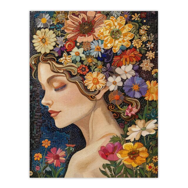 "Artery8 Wall Art Print Woman with Spring Flower Headdress Mosaic Poster - Size: W24"" x H32""" - image 1