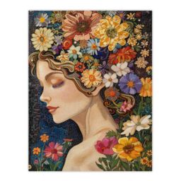 "Artery8 Wall Art Print Woman with Spring Flower Headdress Mosaic Poster - Size: W24"" x H32""" - thumbnail 1