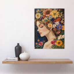 "Artery8 Wall Art Print Woman with Spring Flower Headdress Mosaic Poster - Size: W24"" x H32""" - thumbnail 4