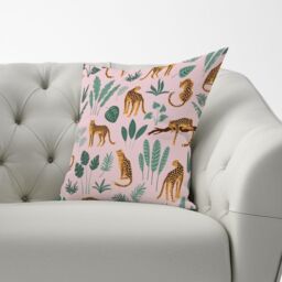 Warren Reed - Designer Hand Drawn Leopards Cushions in Pink - Size: 60 cm x 60 cm - thumbnail 3