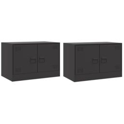 Berkfield Home TV Cabinets 2pcs Black 67x39x44 cm Steel - Size: 67 x 39 x 44 cm - thumbnail 2