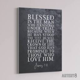 "Artery8 James 1 12 Persevere Stood The Test Bible Quote Canvas Wall Art Print in Grey - Size: W24"" x H32""" - thumbnail 2