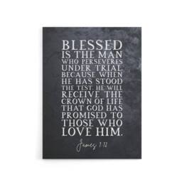 "Artery8 James 1 12 Persevere Stood The Test Bible Quote Canvas Wall Art Print in Grey - Size: W24"" x H32""" - thumbnail 1