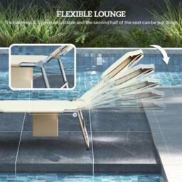 OUTSUNNY Sun Lounger with Reading Hole, Folding Garden Lounger in Beige - thumbnail 4
