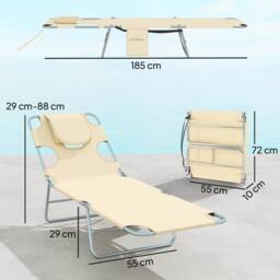 OUTSUNNY Sun Lounger with Reading Hole, Folding Garden Lounger in Beige - thumbnail 3