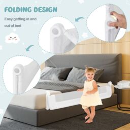 Costway Foldable Bed Rail Toddlers 152cm Swing Down Baby Bed Guard Rail-White in White - thumbnail 4