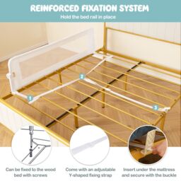 Costway Foldable Bed Rail Toddlers 152cm Swing Down Baby Bed Guard Rail-White in White - thumbnail 5