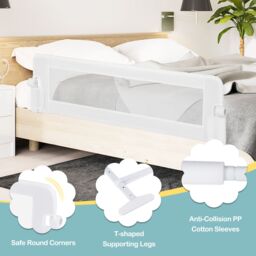 Costway Foldable Bed Rail Toddlers 152cm Swing Down Baby Bed Guard Rail-White in White - thumbnail 6