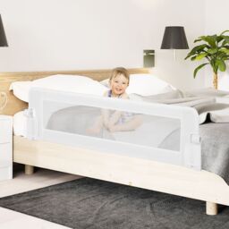 Costway Foldable Bed Rail Toddlers 152cm Swing Down Baby Bed Guard Rail-White in White - thumbnail 3