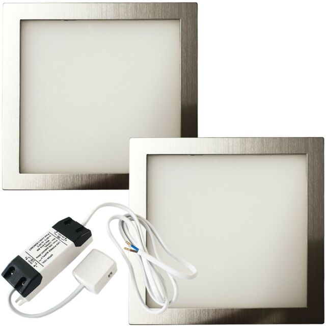 Loops 2x BRUSHED NICKEL Ultra-Slim Square Under Cabinet Kitchen Light & Driver Kit - Natural White LED in Metallics - image 1