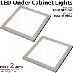Loops 2x BRUSHED NICKEL Ultra-Slim Square Under Cabinet Kitchen Light & Driver Kit - Natural White LED in Metallics - thumbnail 3