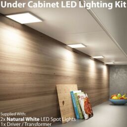 Loops 2x BRUSHED NICKEL Ultra-Slim Square Under Cabinet Kitchen Light & Driver Kit - Natural White LED in Metallics - thumbnail 2