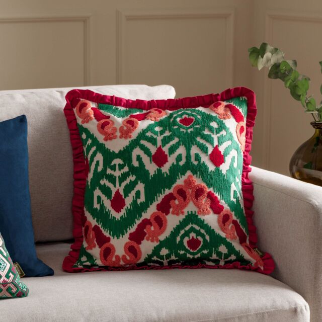 Paoletti Henderson Embroidered 100% Cotton Cushion in Pink - Size: 45 cm x 45 cm - image 1